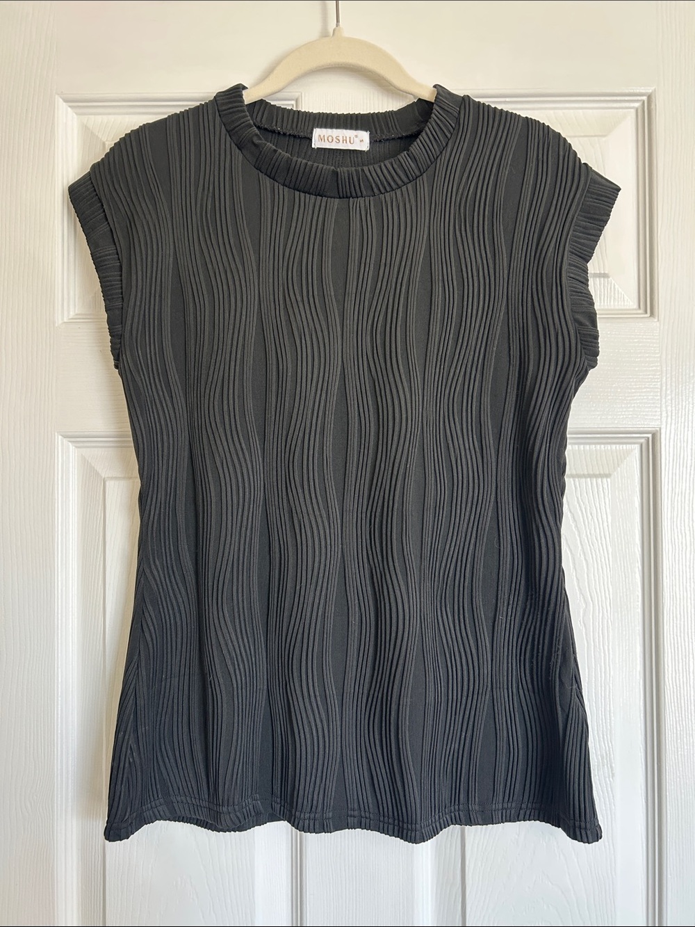 Black Textured Cap Sleeve Women's Top